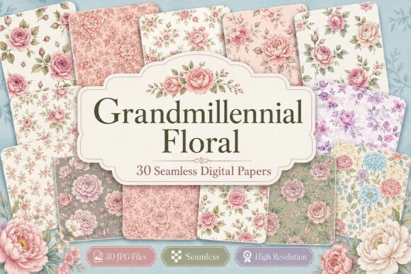 Download Grandmillennial Floral Seamless Bundle - Premium Resources