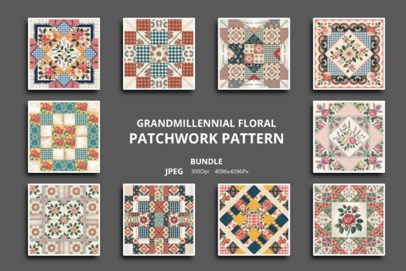Download Grandmillennial Floral Patchwork Pattern - Premium Resources
